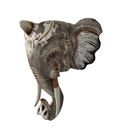 New Hand Carved Wooden Elephant Wall Hanging Costa Rica Jungle Animal Pura Vida - Picture 1 of 16